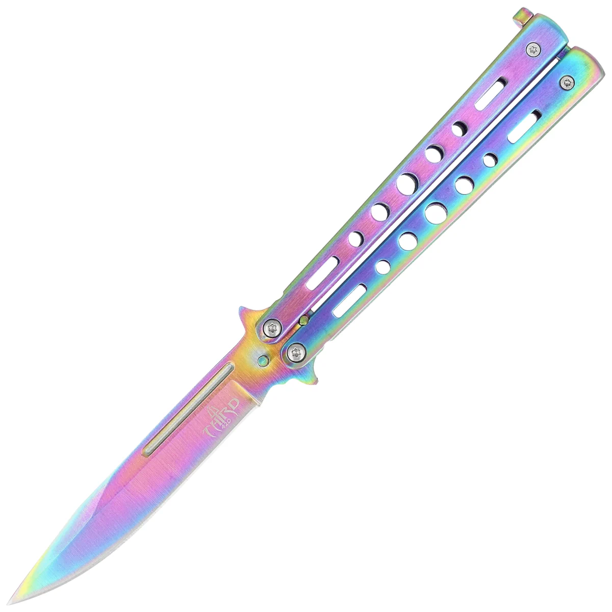 Third Decor Habitat Balisong Rainbow Stainless Steel, Rainbow 420 