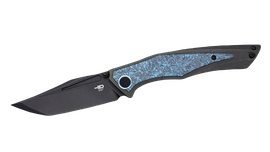 Bestech Togatta Black Titanium/Black-Blue Carbon Fiber Knife, Black Stonewashed M390 by Koens Craft (BT2102H)