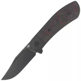 Bestech Vestige Black Titanium/Red Marbled Carbon Fiber Knife, Black Stonewashed MagnaCut by Justin Lundquist (BT2411C)