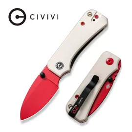 Civivi Knife Baby Banter Ivory G10, Red Painted Nitro-V by Ben Petersen (C19068S-7)