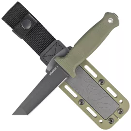 Demko Armiger 4 Tanto OD Green Thermal Plastic Rubber, Black Powder Coated 80CrV2 by Andrew Demko Knife (ARM4-80CrV2-OD-TP)