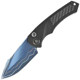 Heretic Knives Pariah-A Custom DLC Aluminium / Carbon Fiber Inlays, Blued Baker Forge AuroraMai Damascus by Tony Marfione Jr.