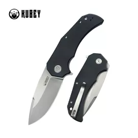 Kubey Bravo One Drop Point Knife Black G10, Beadblasted AUS-10 by Mikkel Willumsen (KU319H)