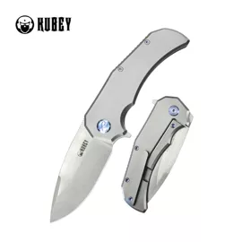 Kubey Bravo One Drop Point Knife Grey Titanium, Satin M390 by Mikkel Willumsen (KB367A)