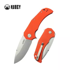 Kubey Bravo One Drop Point Knife Orange G10, Beadblasted AUS-10 by Mikkel Willumsen (KU319B)