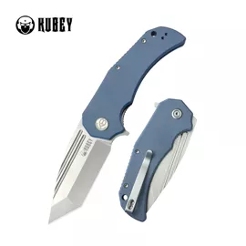 Kubey Knife Bravo One Tanto Blue G10, Bead Blasted AUS-10 by Mikkel Willumsen (KU318E)