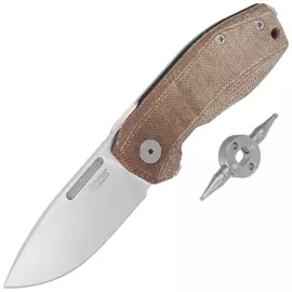 LionSteel Nano Natural Canvas Micarta, Satin MagnaCut Knife (NA01 CVN)