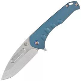 Medford Knife Praetorian Swift FL Flipper Tumbled Blade, Blue Handle, Flamed HW/Clip, S45VN (MKFF2064TD-44TM-TFCF-Q4)