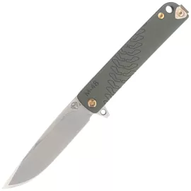 Medford M-48 OD Green Aluminium,/Gray Titanium Bronze HW/Clip, Tumbled S35VN by Greg Medford (MK2124TQ-40TM-T1C1-Q4)