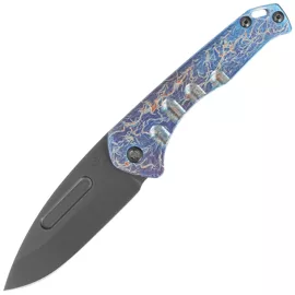 Medford Praetorian Slim D/P Flamed Titanium, DLC HW, Blue Clip, Black DLC S45VN by Greg Medford (MK2084TD-03TM-TPCP-Q4)