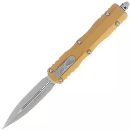 Microtech Dirac D/E Tan Aluminum OTF Knife, Apocalyptic M390 by Tony Marfione (225-10APTA)