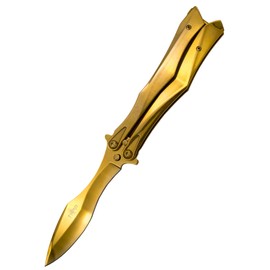 Third Decor Habitat Balisong Gold Titanium Stainless Steel, Gold Titanium 420 Butterfly Knife (K2818D)