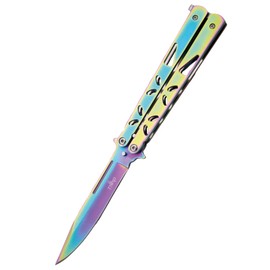 Third Decor Habitat Balisong Rainbow Stainless Steel, Rainbow 420 Butterfly Knife (K2450)