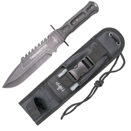 Third Decor Habitat Terminator Black Rubberized ABS, Stonewashed 420 Knife (H0301)