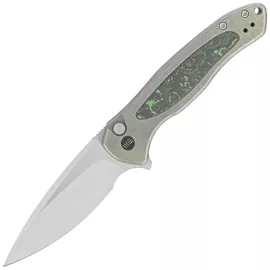 WE Knife Button Lock Kitefin LE No 000/157 Green Titanium/Jungle Wear Fat Carbon, Hand Polished Satin CPM 20CV (WE19002N-2)