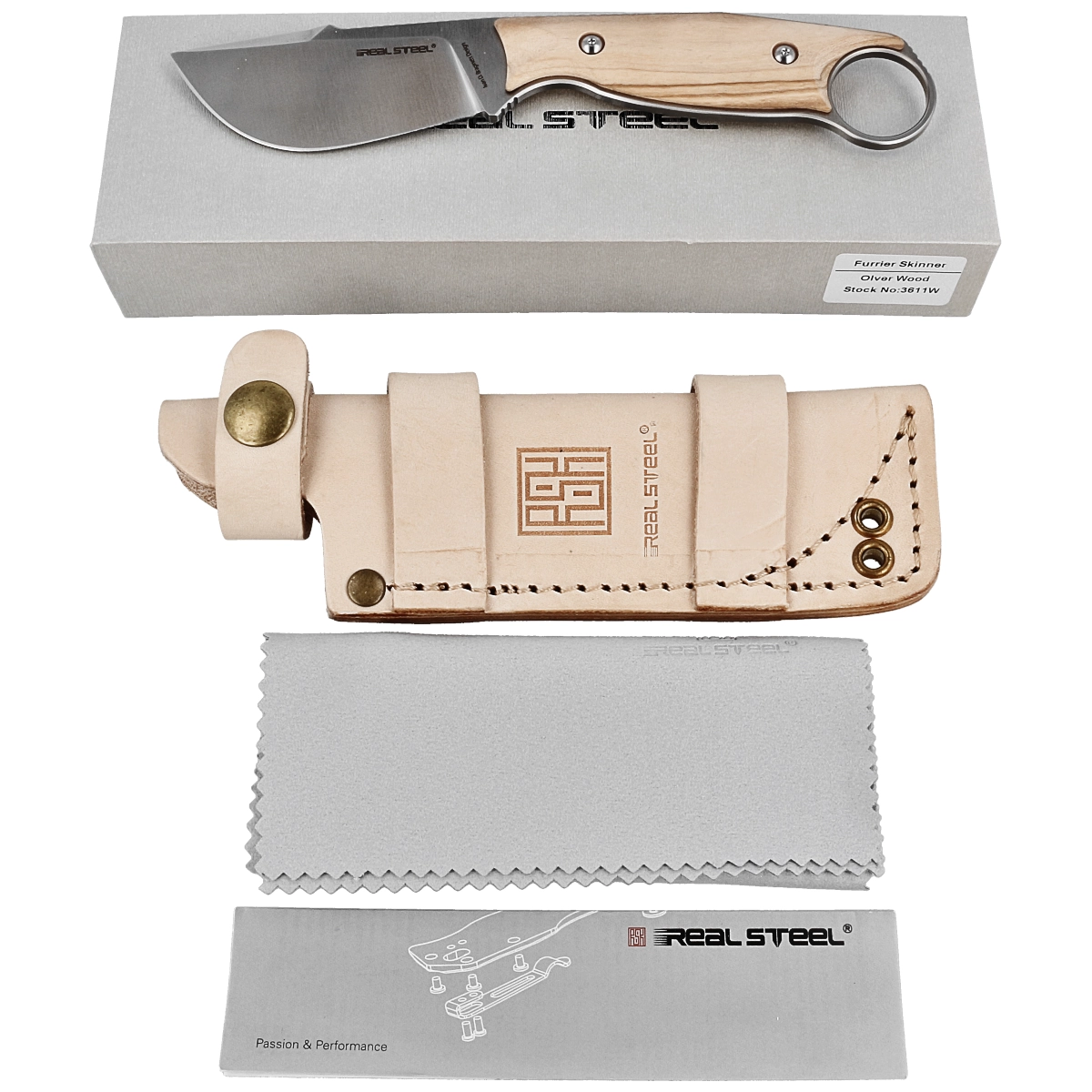 Real Steel Knives Furrier Knife Fixed 2.99 Satin Skinner Blade