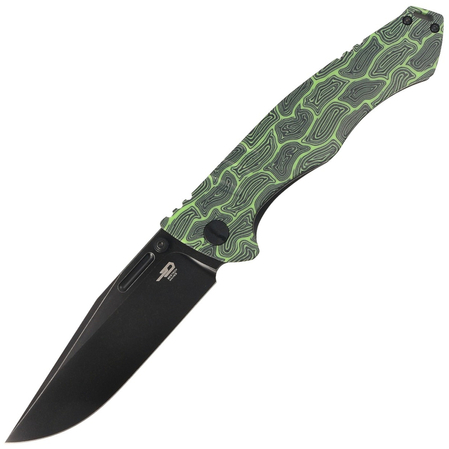 Bestech Keen II Black Green Damascus G10 / Titanium, Black Stonewashed CPM S35VN by Koens Craft knife (BT2301E)