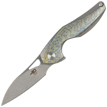 Bestech Knife The Reticulan Grey / Colorful Titanium, Stonewash / Satin CPM S35VN by Elijah Isham (BT1810E)