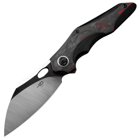 Bestech Nogard Black Titanium/Black Red Marblee Carbon Fiber, Satin/Black Stonewashed M390 by Kombou Knife (BT2105D)