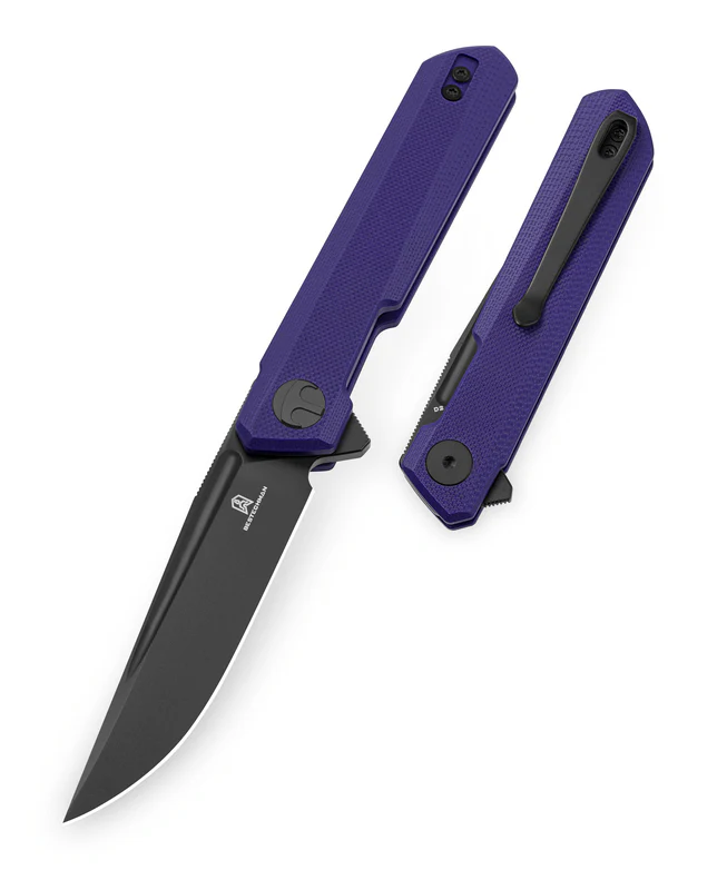 Bestechman Mini Dundee DD Purple G10, Black PVD D2 by Ostap Hel knife (BMK08D)