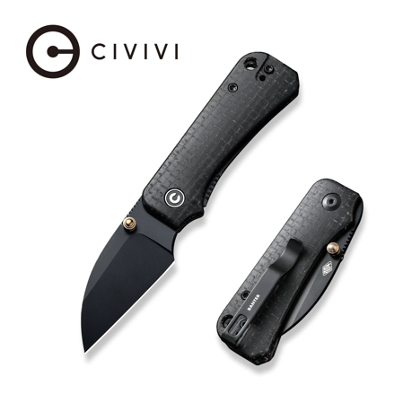 Civivi Knife Baby Banter Wharncliffe Black Burlap Micarta, Black Nitro-V by Ben Petersen (C19068SC-1)