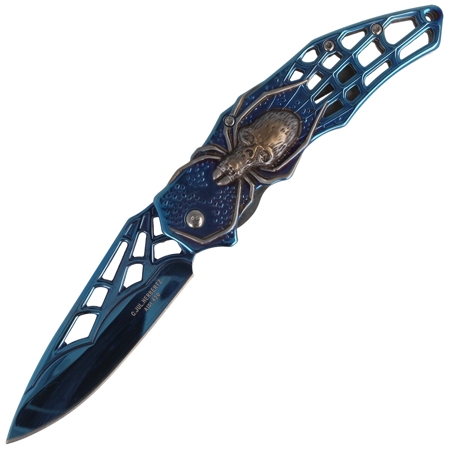 Herbertz CJH Knife with 3D Spider Motif, Blue Titanium Coated, Blue Titanium 420 (586412 - 44097)