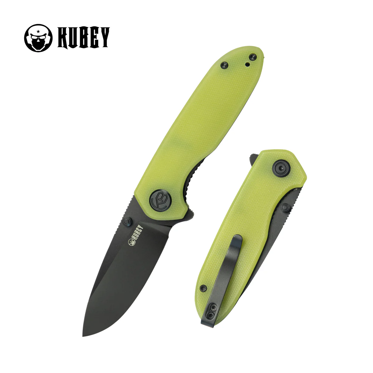 Kubey Belus Knife Translucent Yellow G10, Blackwashed AUS-10 (KU342G)