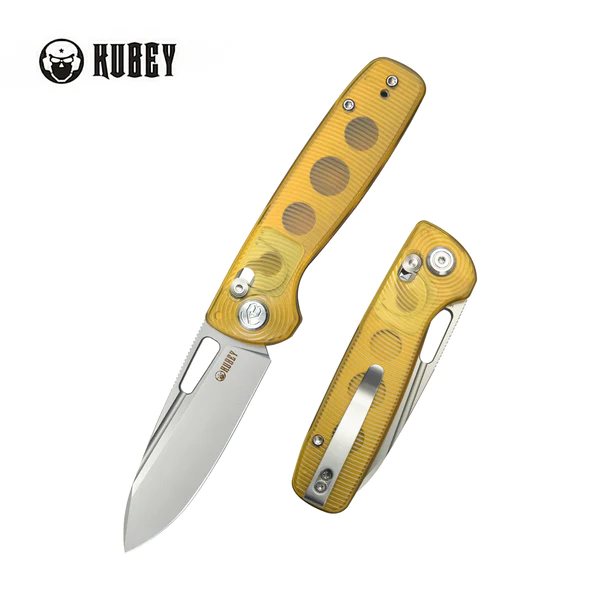 Kubey Bluff Knife Amber Ultem, Sandblasted 14C28N by Garet Caronna (KU248A)