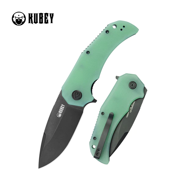 Kubey Bravo One Drop Knife Point Jade G10, Blackwashed AUS-10 by Mikkel Willumsen (KU319C)