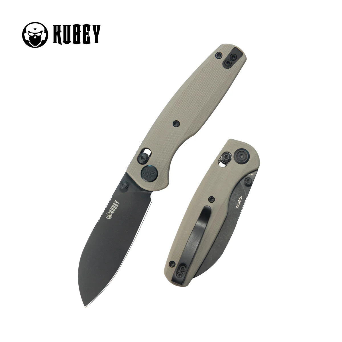 Kubey Breeze Knife Tan G10, Blackwashed 14C26N by Caleb Waldman (KU288G)