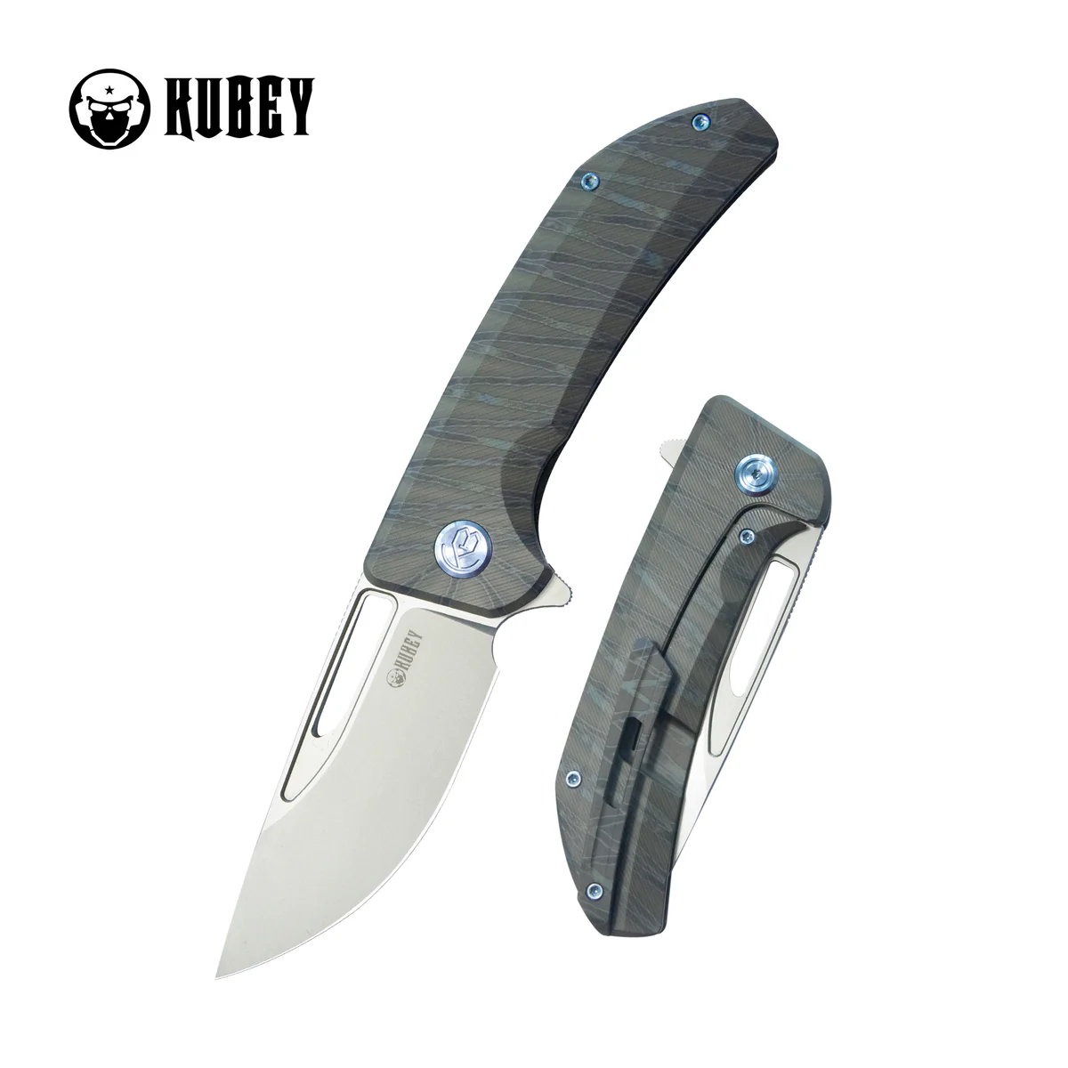 Kubey Hyperion Knife Micro Milling Lines Flame Titanium, Sandblasted CPM S35VN by Jelly Jerry (KB368I)