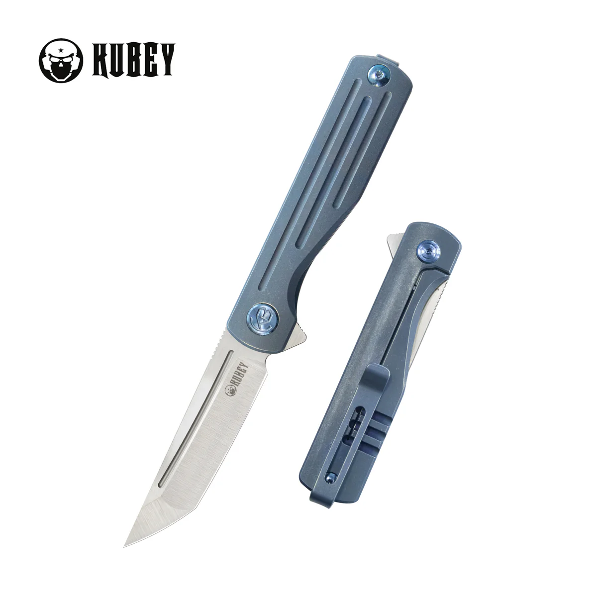 Kubey Musō Knife Blue Titanium, Satin M390 by Tiguass (KB244B)