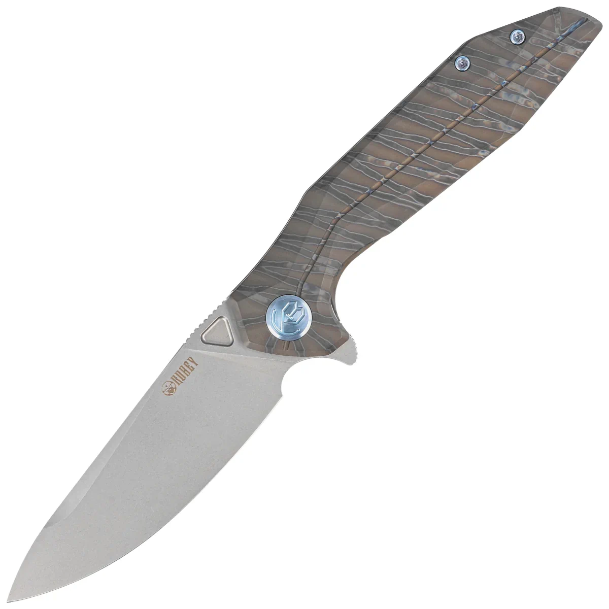 Kubey Nova Frame Lock Knife Flamed Titanium, Bead Blasted 14C28N (KB235G)