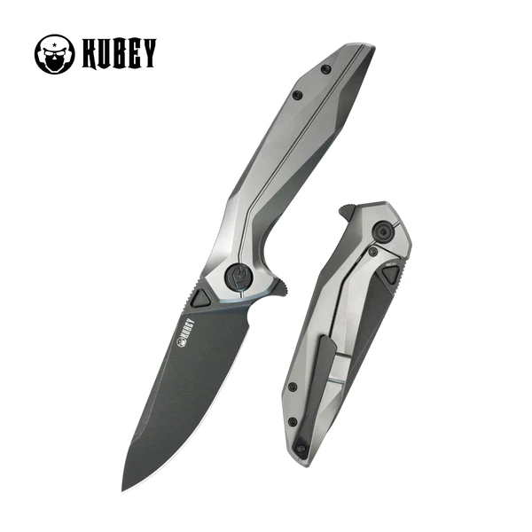 Kubey Nova Frame Lock Knife Gray Titanium, Black Stonewashed 14C28N (KB235E)