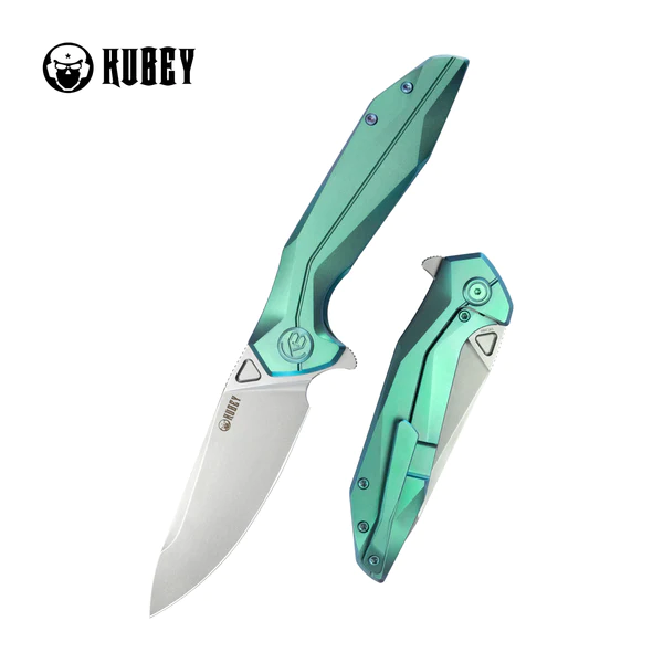 Kubey Nova Frame Lock Knife Green Titanium, Bead Blasted 14C28N (KB235H)