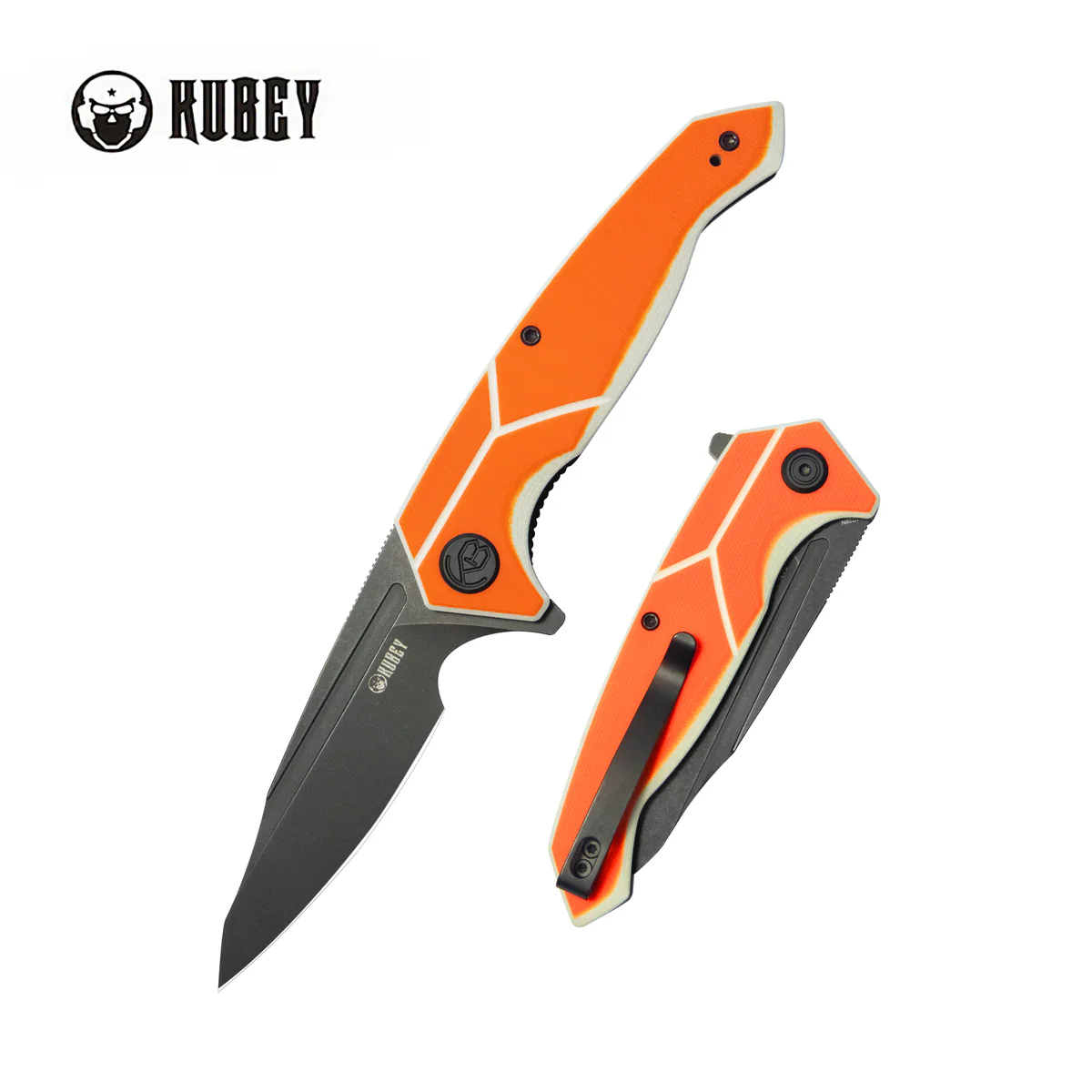 Kubey RBC-1 Knife Orange / White G10, Blackwashed 14C28N by Sherif Manganas (KU373B)