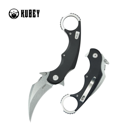 Kubey Rogue Pikal Karambit Knife Black G10, Stonewashed 14C28N by MUZI Design (KU298A)