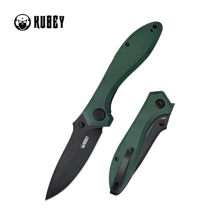 Kubey Ruckus Knife Green G10, Blackwashed AUS-10 by Sherif Manganas (KU314L)