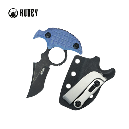 Kubey Stheno Pushdagger Blue Micarta, Blackwashed 14C28N by MUZI Design (KU404C)