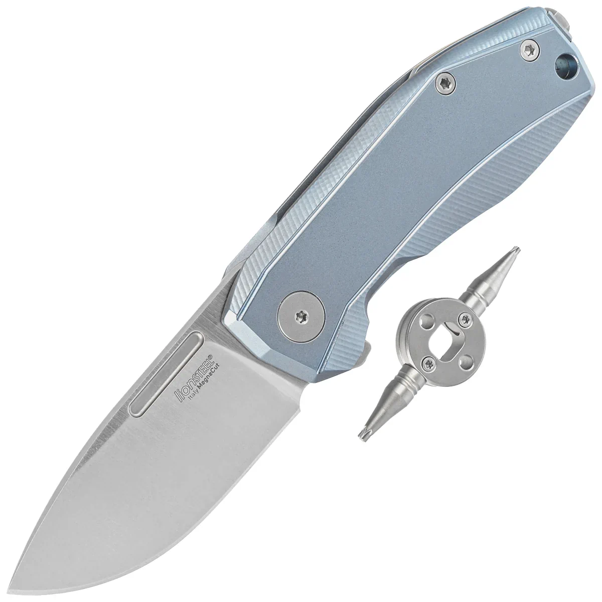 LionSteel Nano Blue Titanium, Satin MagnaCut Knife (NA01 BL)