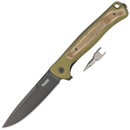 LionSteel Skinny Green Aluminium/Green Canvas Micarta, Old Black MagnaCut by Molletta Knife (SK01A GB)