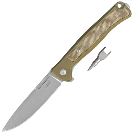 LionSteel Skinny Green Aluminium/Green Canvas Micarta, Stonewashed MagnaCut by Molletta Knife (SK01A GS)