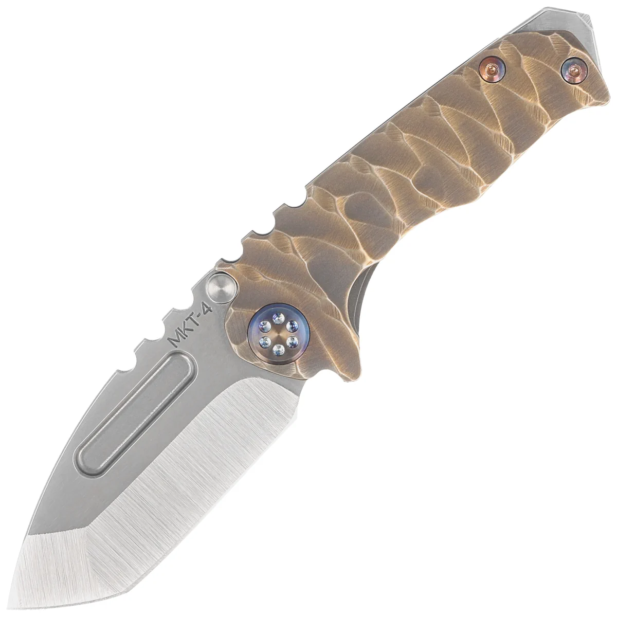 Medford Micro Praetorian T Tanto, Bronze ''Predator'' Titanium, Flm HW, Brsh/Flm Clip, Tumbled S45VN by Greg Medford (MK0084TT-36A1-TFCF-BN)