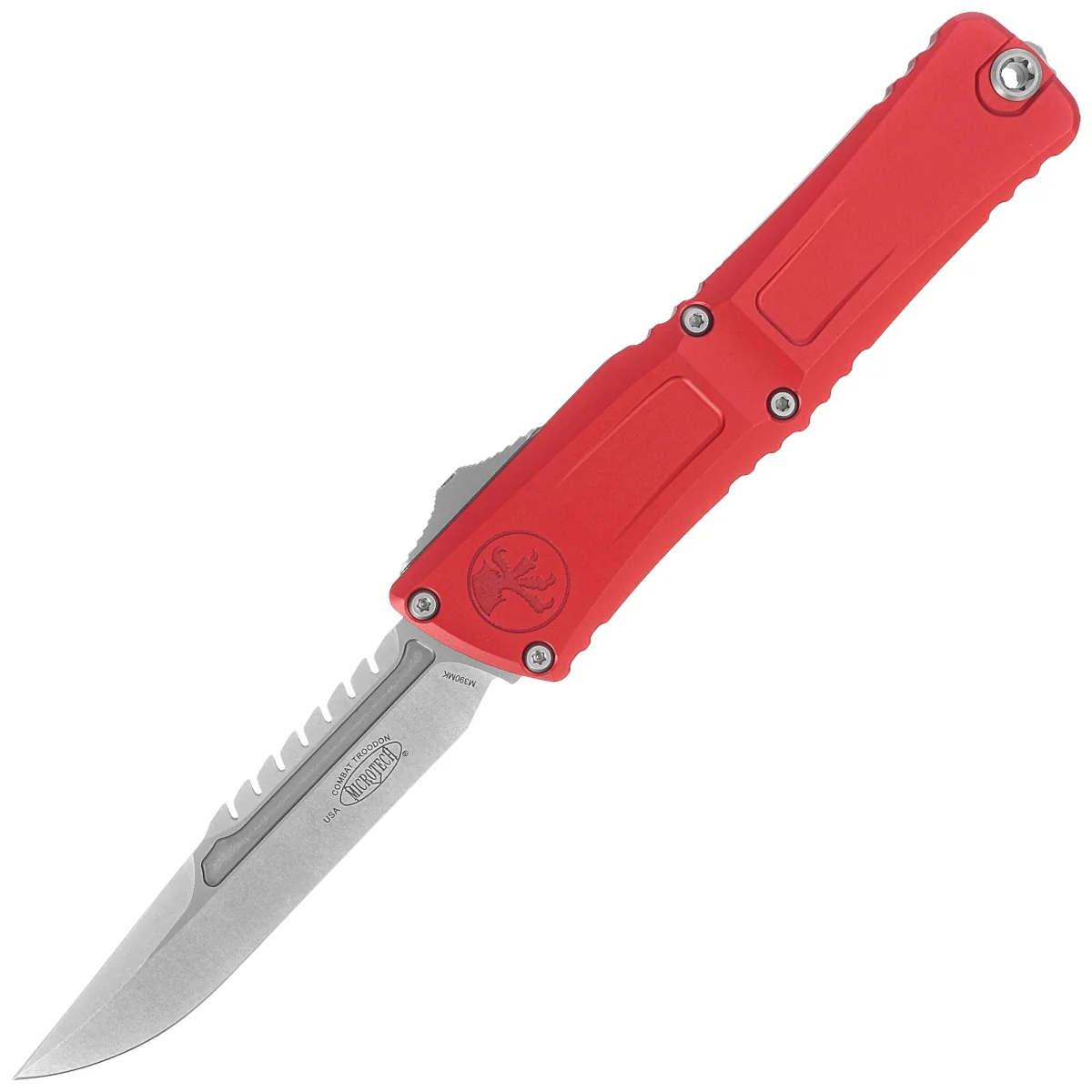 Microtech Combat Troodon Interceptor Gen III Signature OTF Knife Red Aluminum, Stonewashed M390MK by Tony Marfione (1217-10RDS)