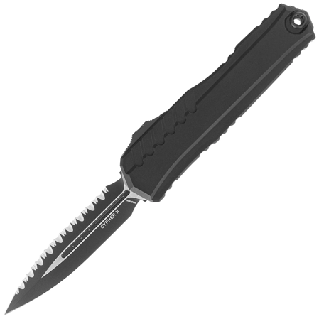 Microtech Cypher II D/E Black Aluminum OTF Knife, Black P/S M390MK by Deryk Munroe and Tony Marfione (1242-3T)