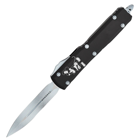 Microtech Ultratech D/E Steamboat Willie Signature Black Aluminium, Antique White M390 by Tony Marfione OTF automatic knife (122-1SB)