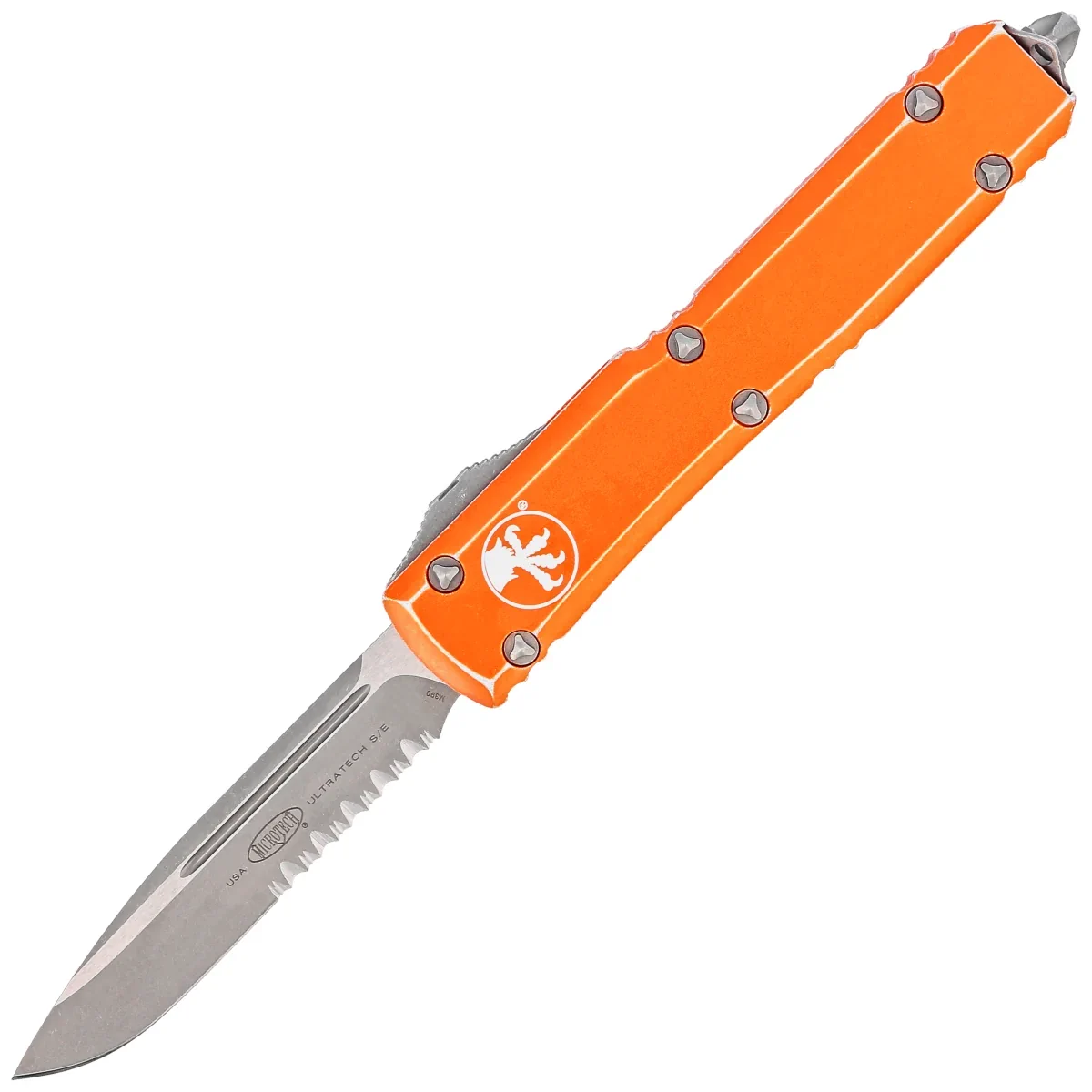 Microtech Ultratech S/E OTF Knife Distressed Orange Aluminum, Apocalyptic P/S M390 by Tony Marfione (121-11DOR)