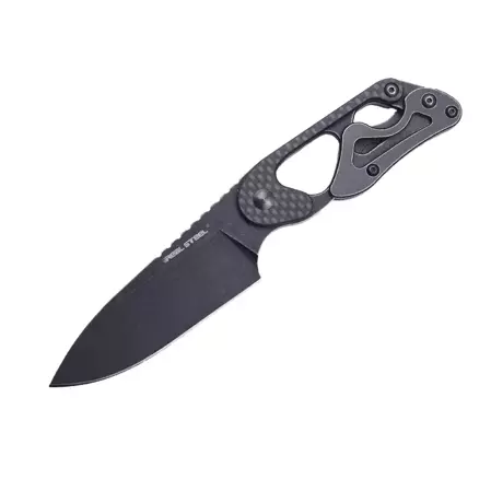 Real Steel Cormorant Apex Carbon Fiber/Stainless, Blackwash 14C28N by Carson Huang neck knife (3724)