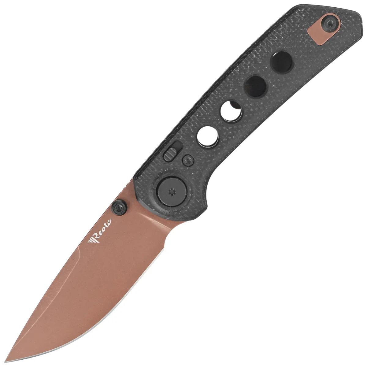 Reate PL-XT Black Micarta/Black G10 , Copper PVD Nitro-V (PL-XT DP.BKM.CPVD)