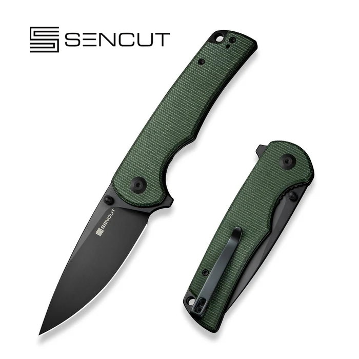 Sencut Praktisk Green Canvas Micarta Knife, Black 9Cr18MoV (S24019-3)